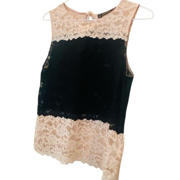 NWT Zara Basic Collection Colorblock Lace Sleeveless Blouse Pink Black XS - Picture 3 of 6